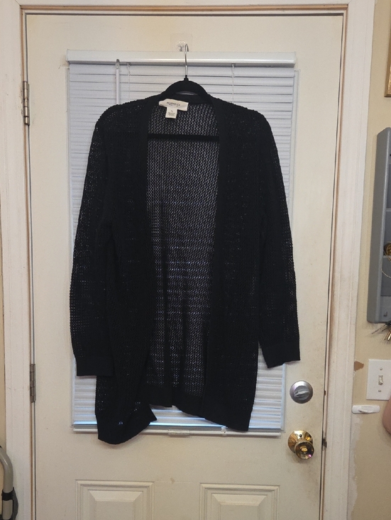 Workshop Republic Clothing Sweaters - Workshop Republic Clothing Black Open-Front Mesh Knit Cardigan